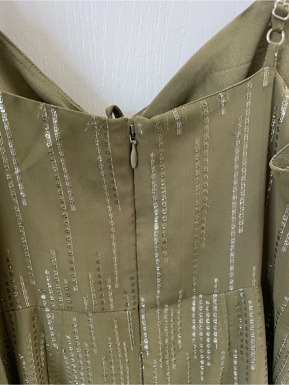 EXPRESS Olive Green Spaghetti Strap Maxi Dress with Sequin Detail Size Small - Picture 5 of 7